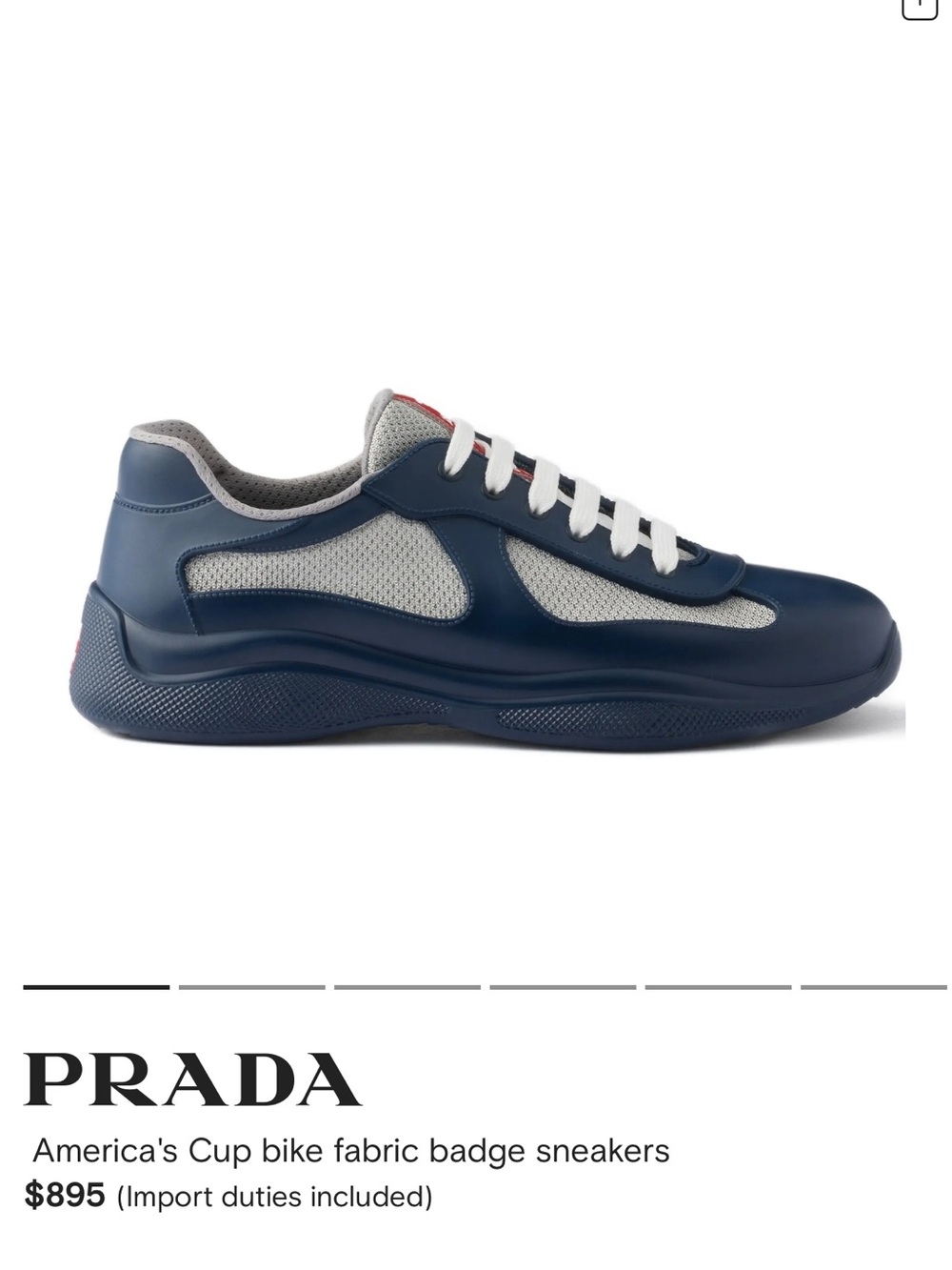 Prada Men’s Blue and White Leather-Trim Sneakers - Picture 5 of 15